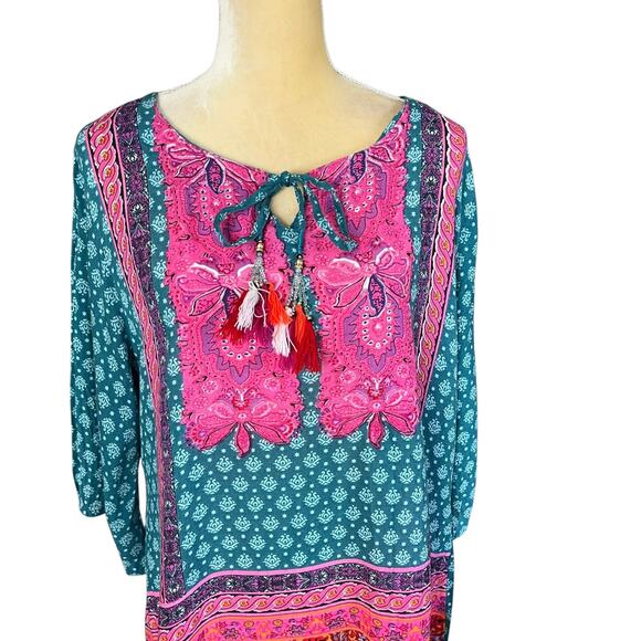 Anandas Collection Boho Peasant Blouse with Tassels EUC Size XL - Picture 2 of 10